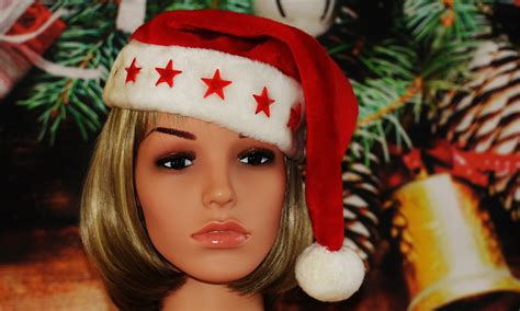 Woman Pretty Christmas Santa Hat Face Free Image From
