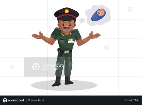 Best Premium Indian Army Officer Thinking About His Child Illustration