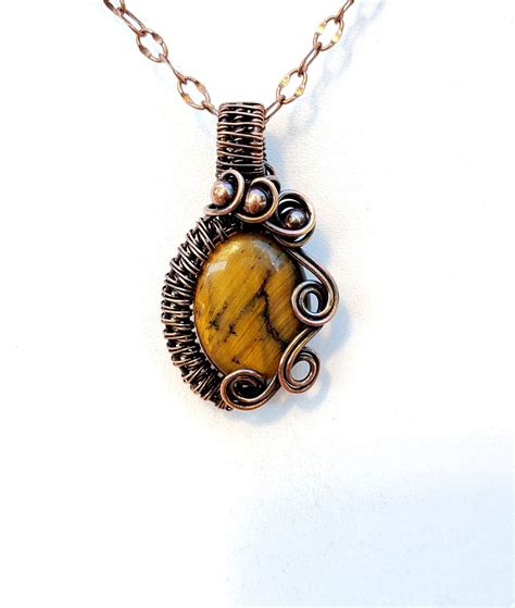 Small Oval Tigers Eye Copper Pendant Tiger Eye Necklace Healing Stone