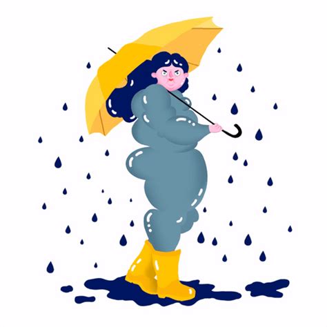 Girl Holding Yellow Umbrella On Rainy Day 