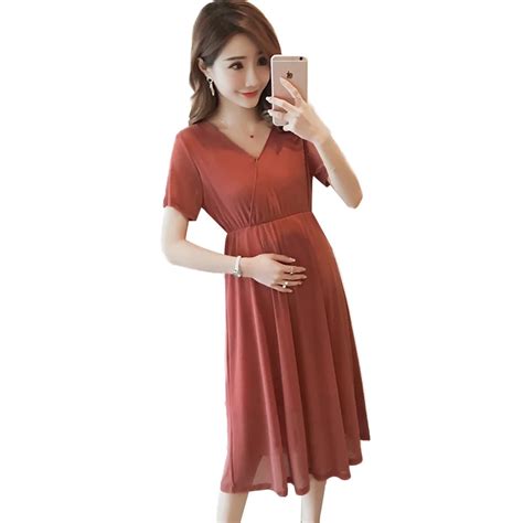 Pengpious 2019 Postpartum Women Summer Nursing Dress Short Sleeve V Neck Breastfeeding Cotton