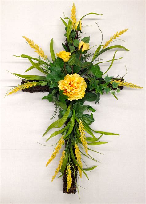 A unique and meaningful alternative to flowers for bereavement and life's milestones. Spring 2014 Season Memorial Grape Vine Cross with Yellow ...