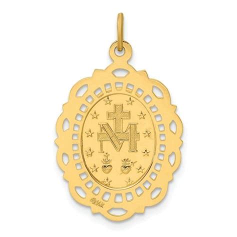 14k yellow gold solid polished satin medium fancy pierced oval miraculous medal ebay
