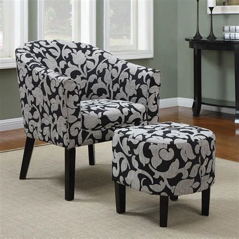 Black And White Barrel Back Accent Chair With Ottoman