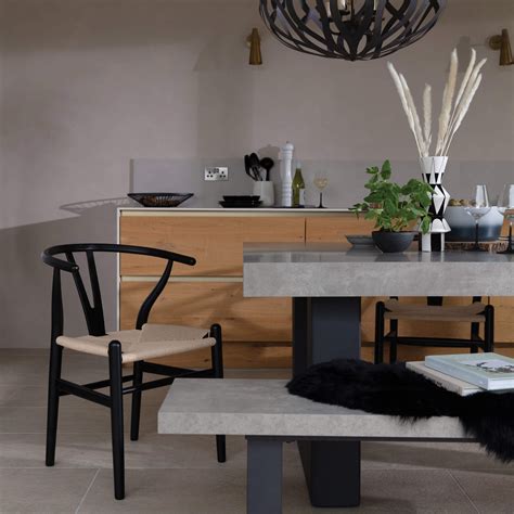 Ingrid Concrete Effect 220cm Dining Table Bench And 3 Larvik Black