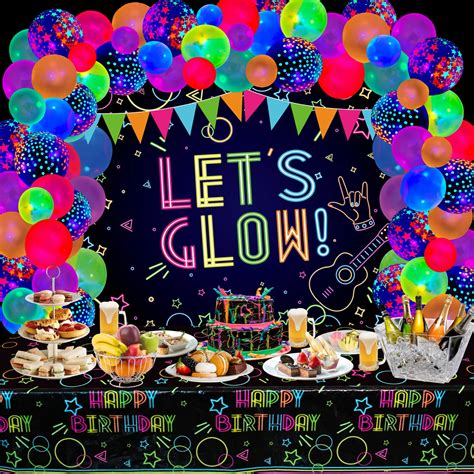 Buy 73 Pieces Glow Neon Birthday Party Supplies Let S Glow Backdrop