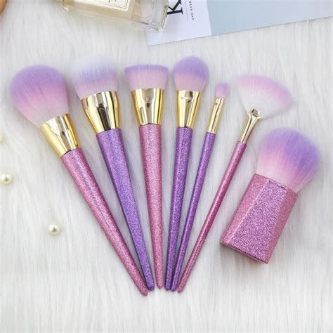 Fashion 7pcs Makeup Brushes Set Purple Glitter Foundation Loose Powder