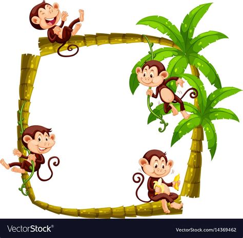 Frame Design With Monkeys On Coconut Tree Vector Image On Vectorstock
