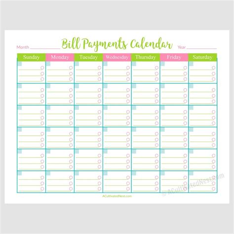 Awesome Free Printable Bill Payment Calendar Free Printable Calendar