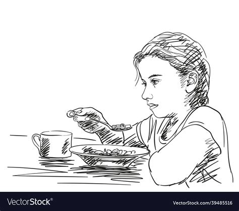 girl eating clip art black and white