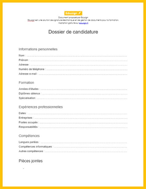 Dossier De Candidature Modèle Gratuit En Format Word Pdf Edusign