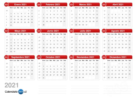 Calendario 2021 Chile Con Feriados Para Imprimir