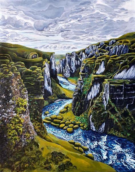 Iceland Original Landscape Acrylic Painting Etsy Canada Landscape