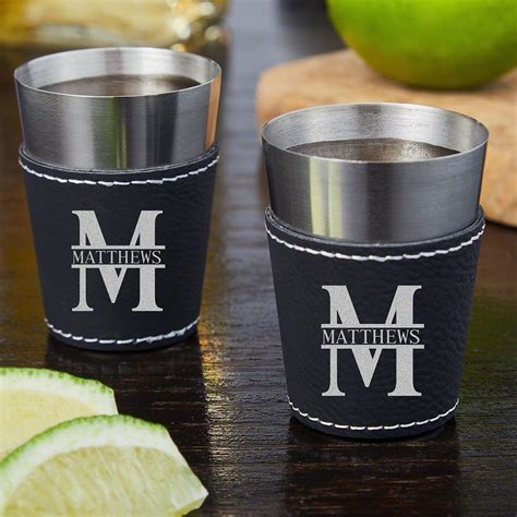 Oakmont Leatherette Wrapped Custom Shot Glasses Engraved Shot Glasses Shot Glasses Home Wet Bar