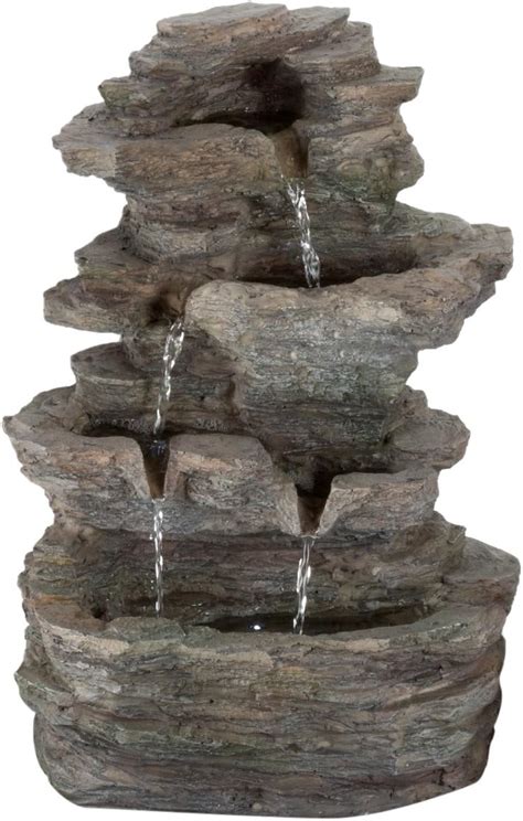 Pure Garden Poly Resin Tiered Stone Tabletop Water Fountain With