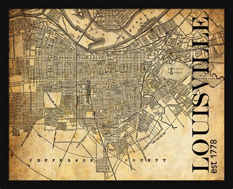Louisville City Map Louisville Street Map Vintage Tile Map Etsy