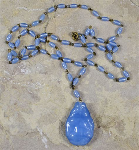 Czech Glass Blue Opaline Bead Necklace Etsy Art Nouveau Necklaces