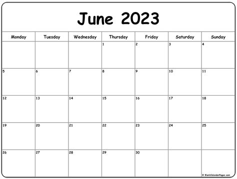 June 2022 Monday Calendar Monday To Sunday
