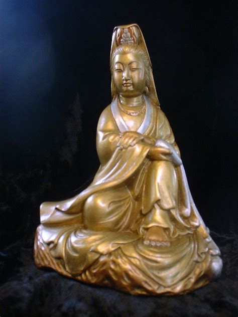 Quan Yin Female Buddha Goddess Of Compassion Golden Quan Etsy