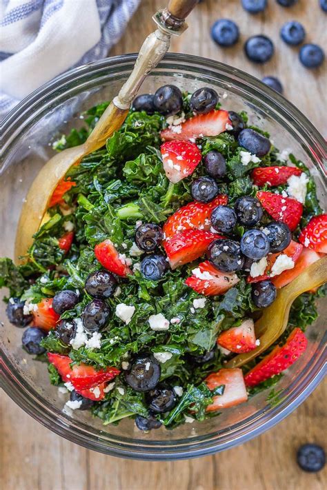 Summer Kale Salad With Blueberries Strawberries And Feta Salad