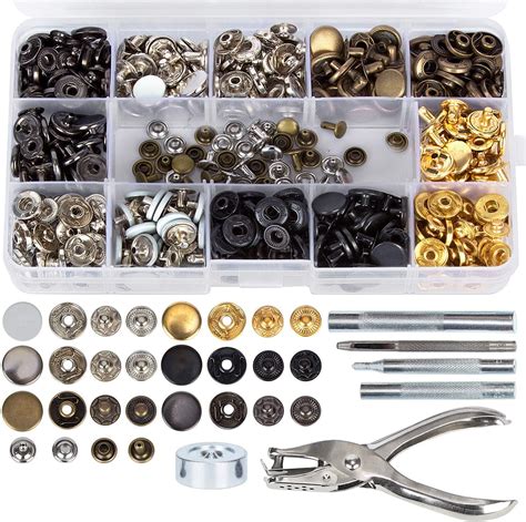 146 Set Snap Fasteners Kit Leather Rivets Snap Buttons Press Studs