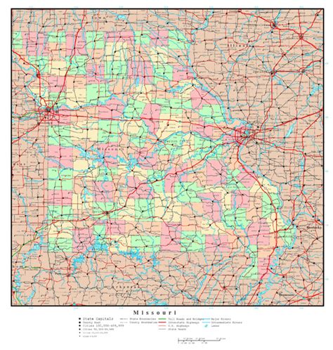 Large Detailed Administrative Map Of Missouri State With