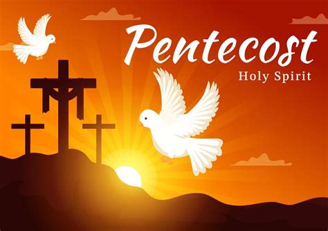 Pentecost Sunday Illustration With Flame And Holy Spirit Dove In