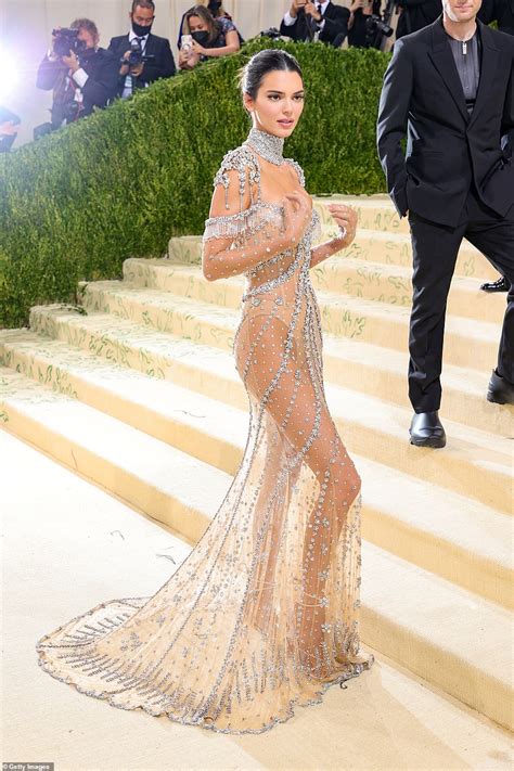 Kendall Jenner Exudes Sheer Elegance Donning A See Through Dress Lavished In Gems To The Met