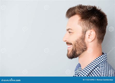 Side View Of Young Happy Smiling Bearded Man Stock Photo Image Of