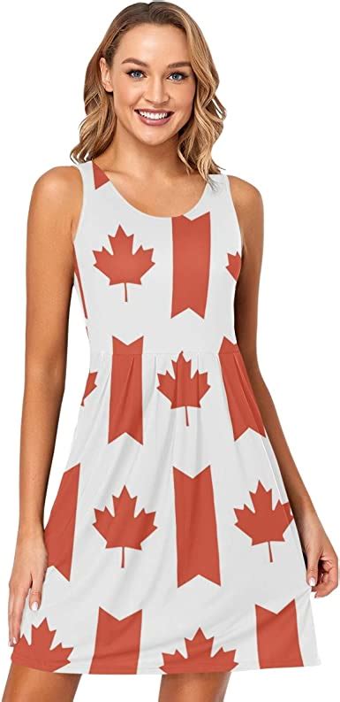 Vnurnrn Canada Flag Womens Casual Sleeveless Short Dress At Amazon