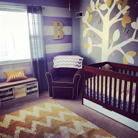 Purple Grey And Yellow Nursery With Some Modern And Traditional