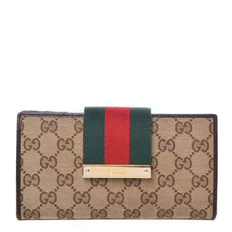 Gucci Monogram Ladies Web Continental Wallet Dark Brown 381384