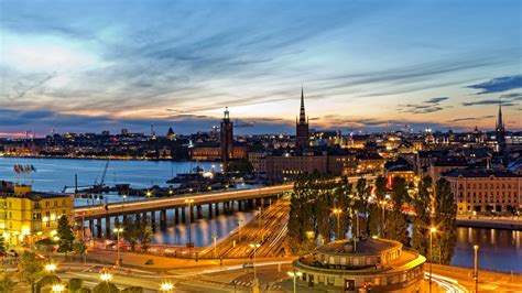 Wallpaper Stockholm Sweden Evening Lights Of The City Hd Picture Image
