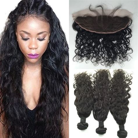 Peruvian Lace Frontal Closure With Bundles Water Wave 4pcs Lot Full