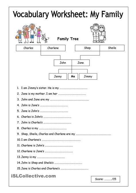 vocabulary worksheet  family easy english  grade pinterest