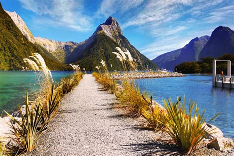Scenic Mountain Sea Coastal Hiking Trail New Zealand Stock Photo