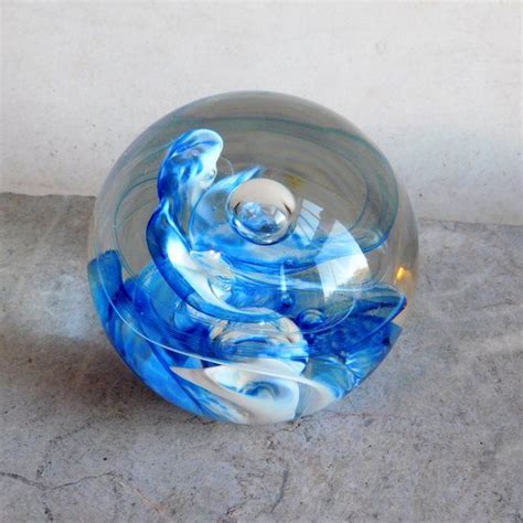 Vintage Selkirk Glass Co Paperweight Blue And White Swirls Etsy