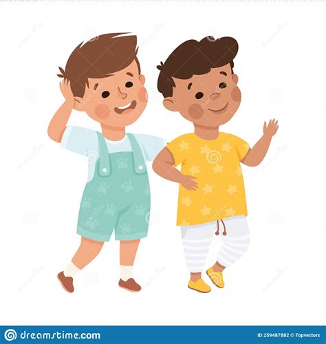 Little Smiling Boy Standing Together As Close Friends Vector