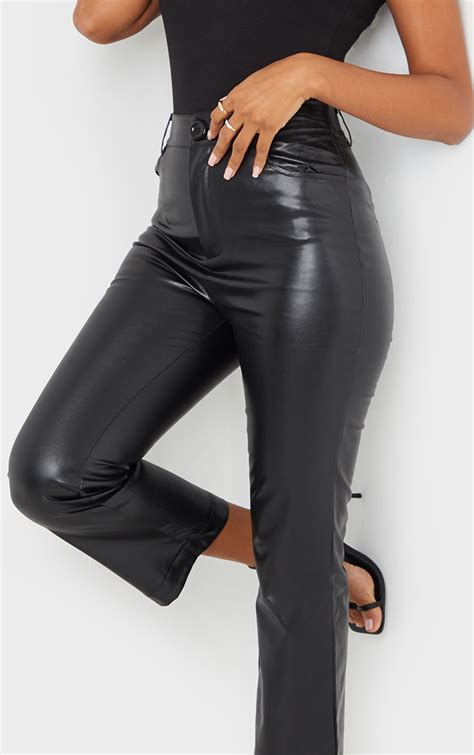 black faux leather cropped trousers prettylittlething