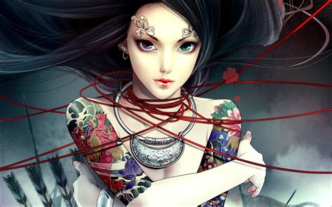 Download 1920x1200 Anime Girl Semi Realistic Heterochromia Tattoos
