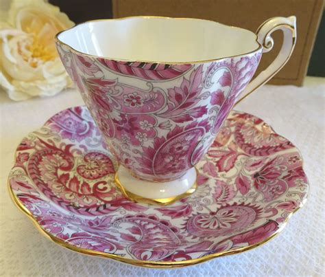 Royal Standard Pink Paisley Chintz Tea Cup And Saucer English Fine Bone China Chintz Teacup And