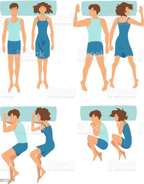 Top View Of Couple Sleeping Together In Different Funny Positions