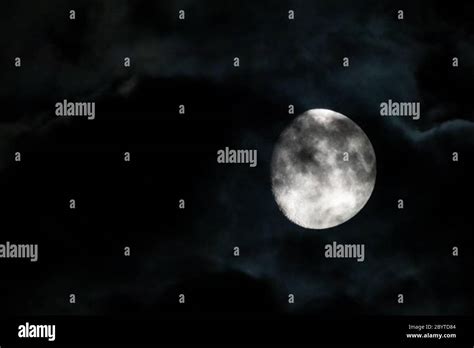 Mystic Nighttime Sky Bright Full Moon In Clouds Nightly Sky With
