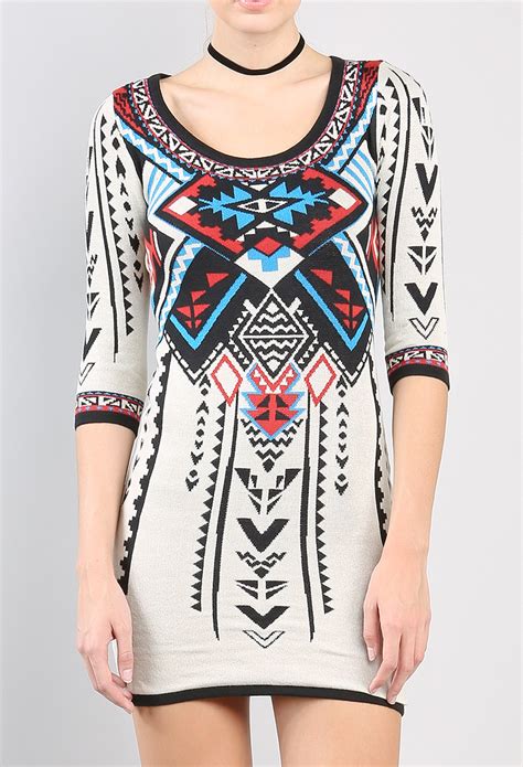 Aztec Pattern Knit Dress Shop Old Sweaters And Cardigans At Papaya Clothing