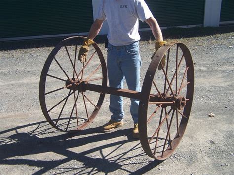 Antique Steel Iron Wagon Wheels With Axle Farm Implement Etsy