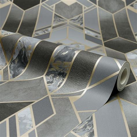 Liquid Marble Geometric Wallpaper Charcoal Gold Geometric Wallpaper