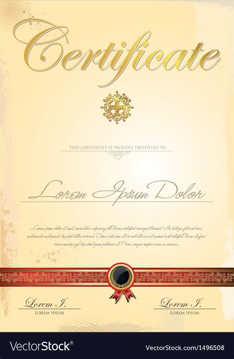 Golden Certificate Template Royalty Free Vector Image
