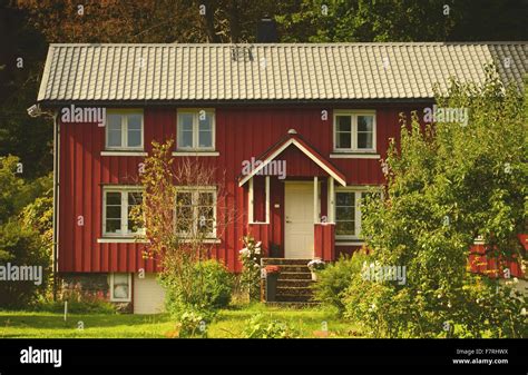 Typical Norwegian Red Wooden House Stock Photo Alamy