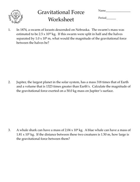 Gravitational Force Worksheet