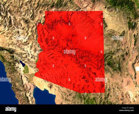 Highlighted Satellite Image Of Arizona United States Of America Stock